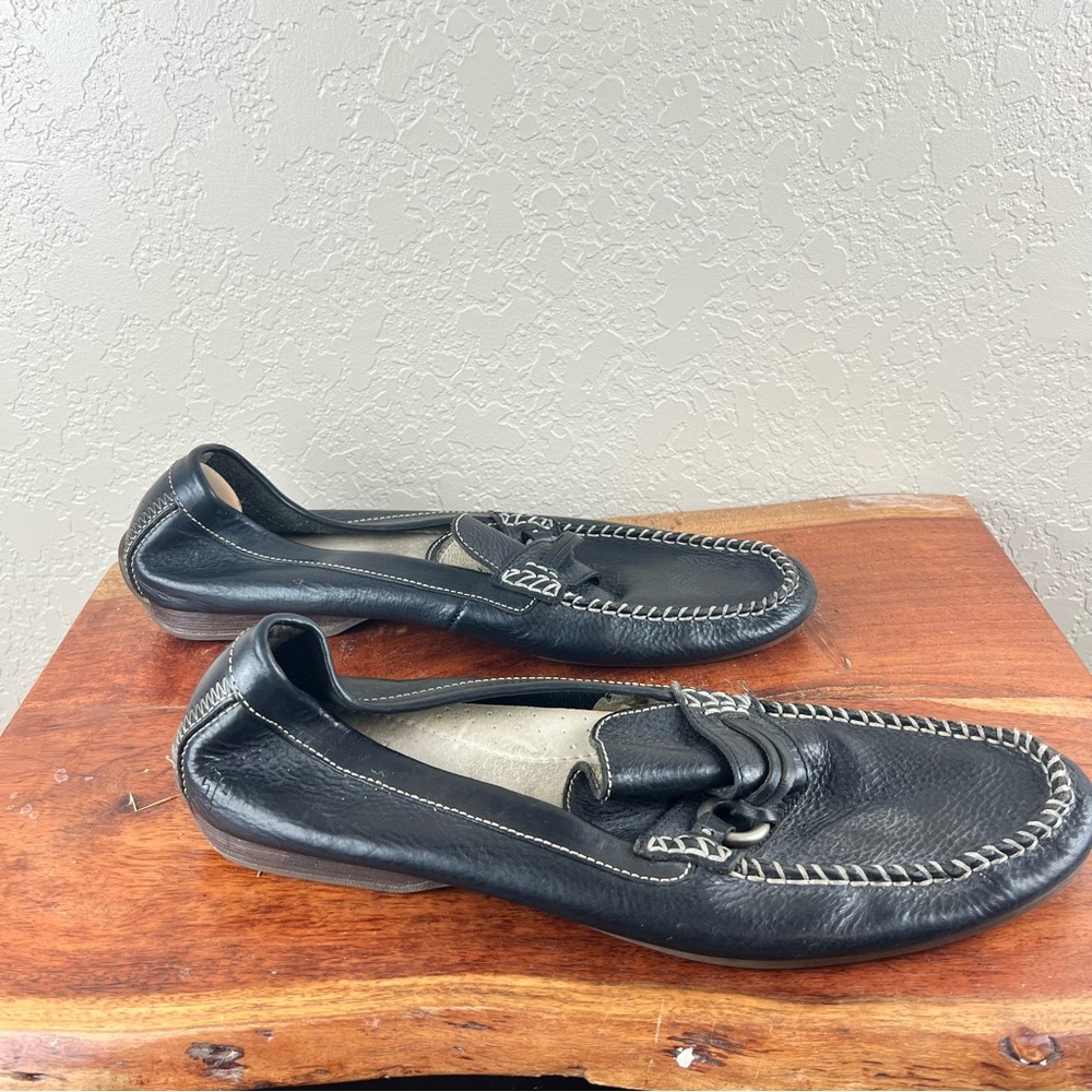 Frye Lewis ring mens black leather slip on loafer moccasin shoes
